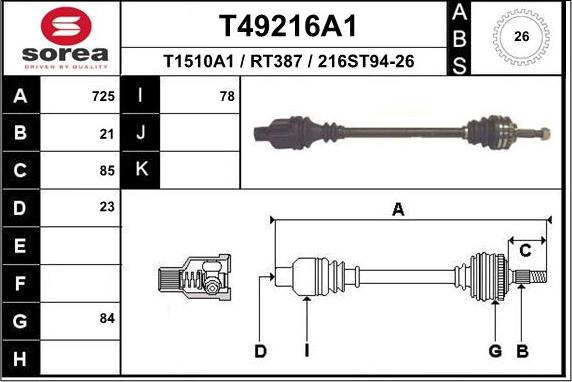 EAI T49216A1 - Albero motore / Semiasse autozon.pro