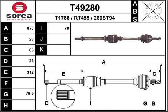 EAI T49280 - Albero motore / Semiasse autozon.pro