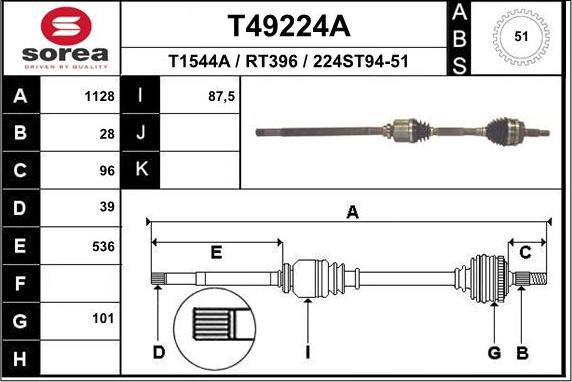 EAI T49224A - Albero motore / Semiasse autozon.pro