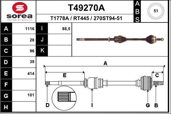 EAI T49270A - Albero motore / Semiasse autozon.pro