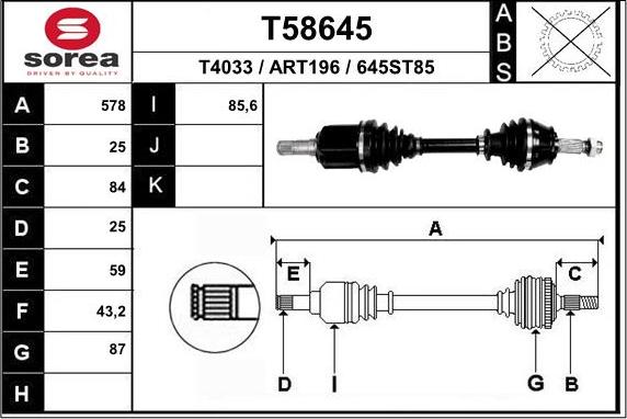 EAI T58645 - Albero motore / Semiasse autozon.pro