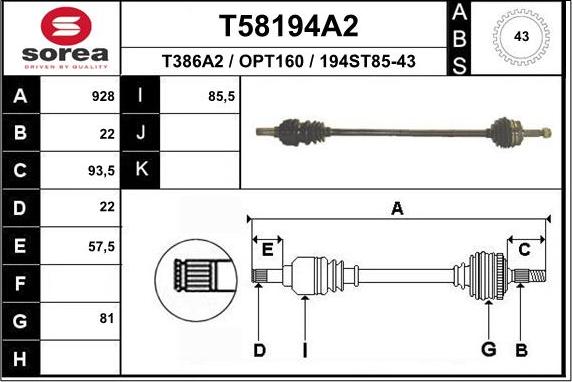 EAI T58194A2 - Albero motore / Semiasse autozon.pro