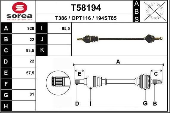 EAI T58194 - Albero motore / Semiasse autozon.pro