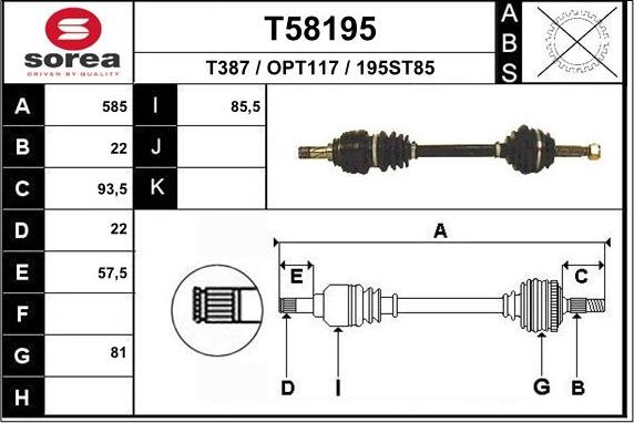 EAI T58195 - Albero motore / Semiasse autozon.pro