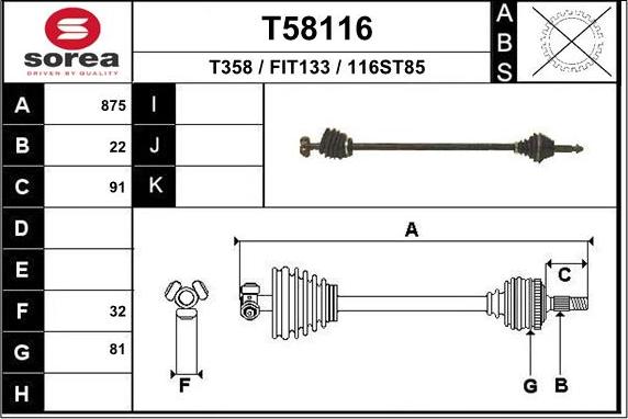 EAI T58116 - Albero motore / Semiasse autozon.pro