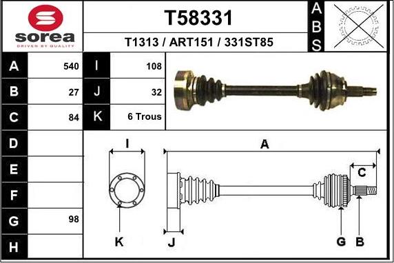 EAI T58331 - Albero motore / Semiasse autozon.pro