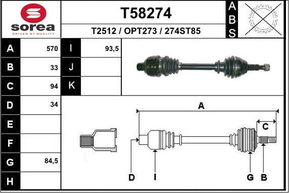 EAI T58274 - Albero motore / Semiasse autozon.pro