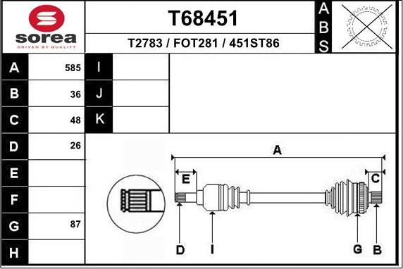 EAI T68451 - Albero motore / Semiasse autozon.pro