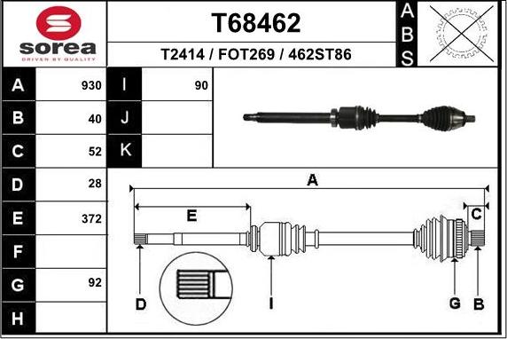 EAI T68462 - Albero motore / Semiasse autozon.pro