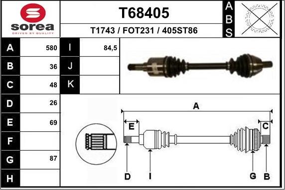 EAI T68405 - Albero motore / Semiasse autozon.pro