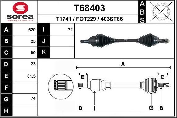 EAI T68403 - Albero motore / Semiasse autozon.pro