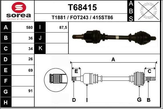 EAI T68415 - Albero motore / Semiasse autozon.pro