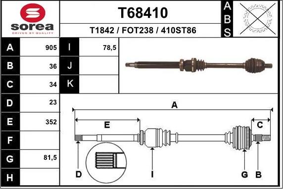 EAI T68410 - Albero motore / Semiasse autozon.pro