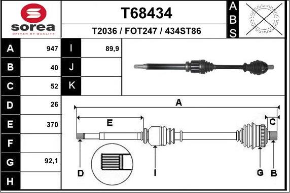 EAI T68434 - Albero motore / Semiasse autozon.pro