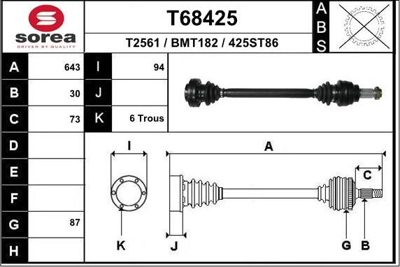 EAI T68425 - Albero motore / Semiasse autozon.pro