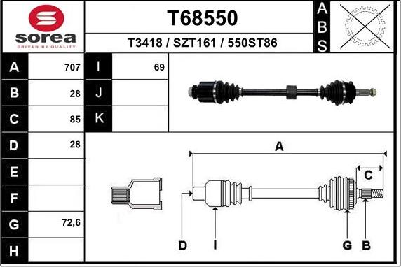 EAI T68550 - Albero motore / Semiasse autozon.pro