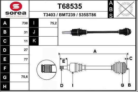 EAI T68535 - Albero motore / Semiasse autozon.pro