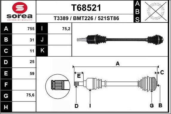 EAI T68521 - Albero motore / Semiasse autozon.pro