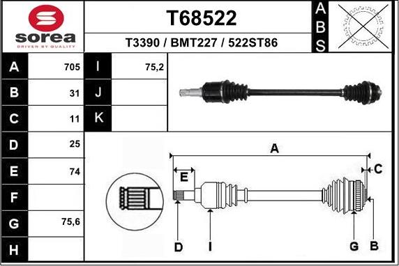 EAI T68522 - Albero motore / Semiasse autozon.pro