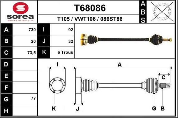 EAI T68086 - Albero motore / Semiasse autozon.pro