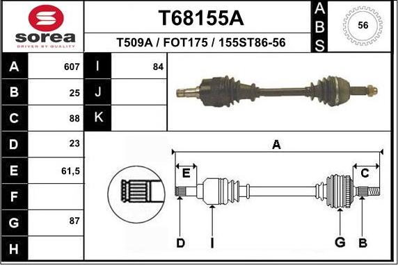 EAI T68155A - Albero motore / Semiasse autozon.pro