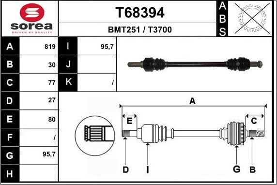 EAI T68394 - Albero motore / Semiasse autozon.pro