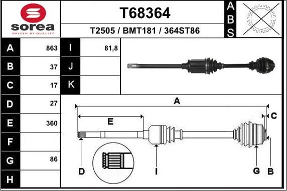 EAI T68364 - Albero motore / Semiasse autozon.pro