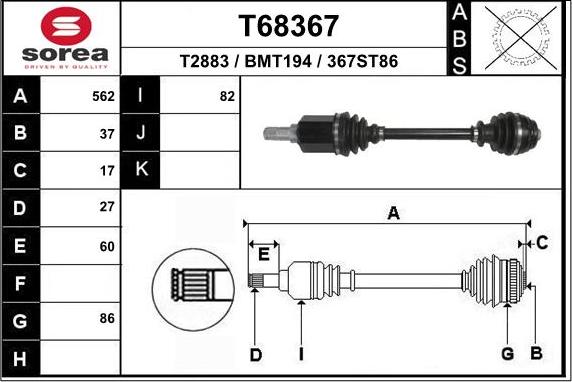 EAI T68367 - Albero motore / Semiasse autozon.pro