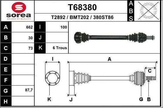 EAI T68380 - Albero motore / Semiasse autozon.pro