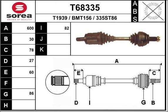 EAI T68335 - Albero motore / Semiasse autozon.pro