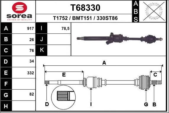 EAI T68330 - Albero motore / Semiasse autozon.pro