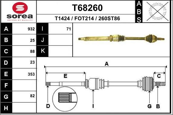 EAI T68260 - Albero motore / Semiasse autozon.pro