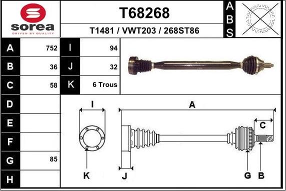 EAI T68268 - Albero motore / Semiasse autozon.pro