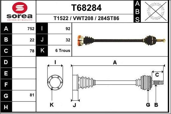 EAI T68284 - Albero motore / Semiasse autozon.pro