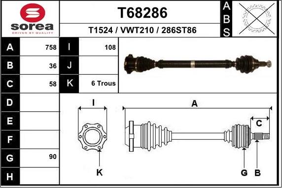 EAI T68286 - Albero motore / Semiasse autozon.pro