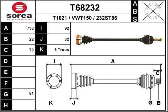 EAI T68232 - Albero motore / Semiasse autozon.pro