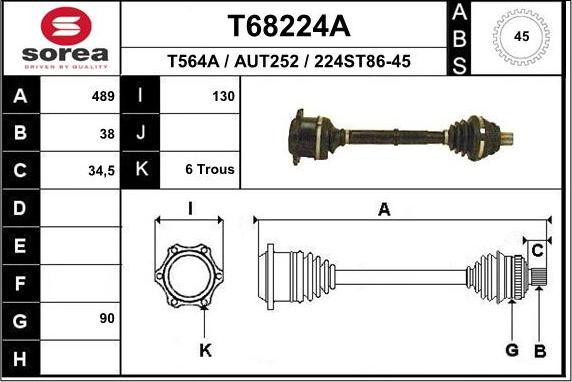 EAI T68224A - Albero motore / Semiasse autozon.pro