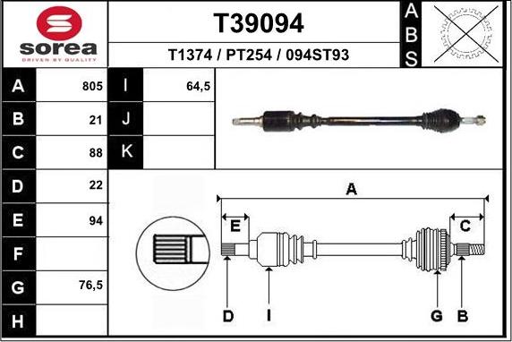 EAI T39094 - Albero motore / Semiasse autozon.pro