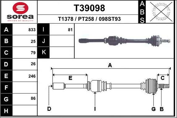 EAI T39098 - Albero motore / Semiasse autozon.pro