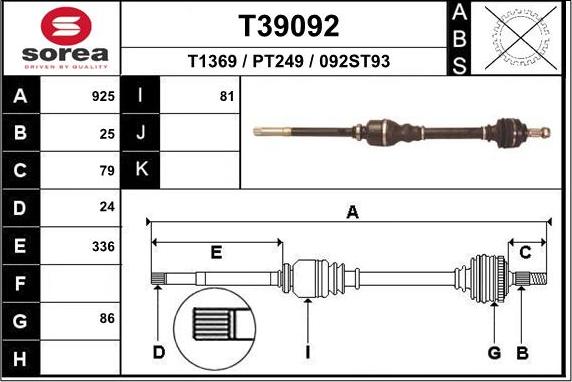 EAI T39092 - Albero motore / Semiasse autozon.pro