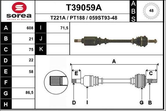 EAI T39059A - Albero motore / Semiasse autozon.pro