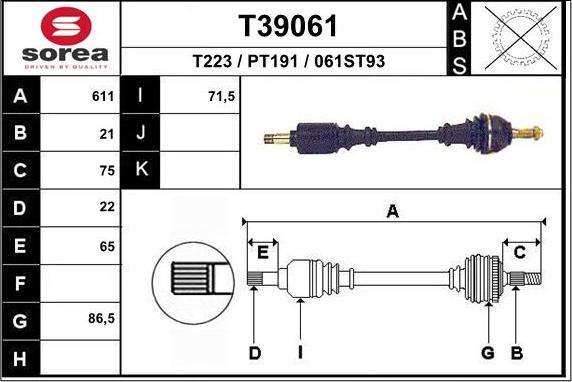 EAI T39061 - Albero motore / Semiasse autozon.pro