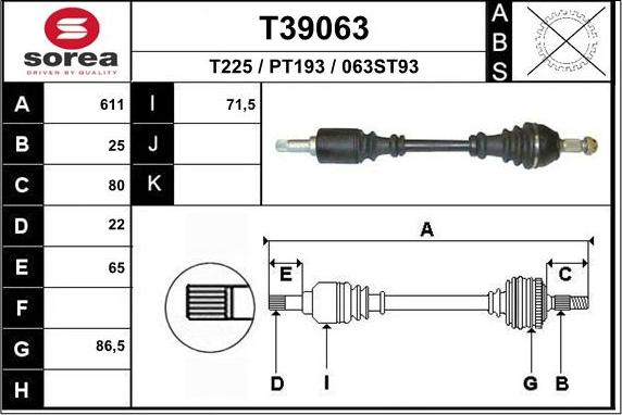 EAI T39063 - Albero motore / Semiasse autozon.pro