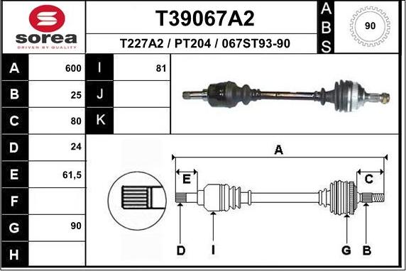 EAI T39067A2 - Albero motore / Semiasse autozon.pro