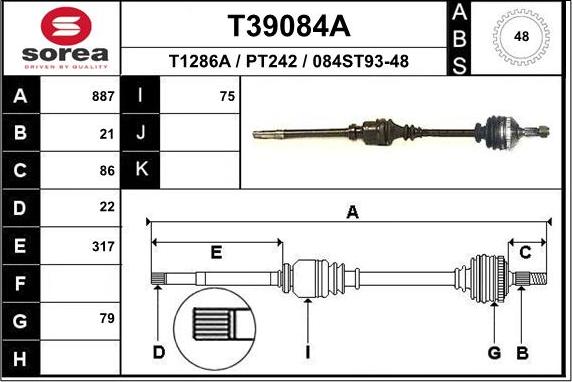 EAI T39084A - Albero motore / Semiasse autozon.pro