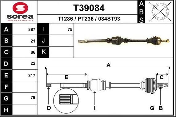 EAI T39084 - Albero motore / Semiasse autozon.pro