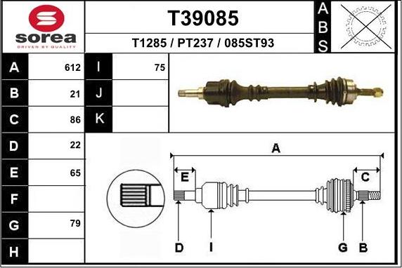 EAI T39085 - Albero motore / Semiasse autozon.pro