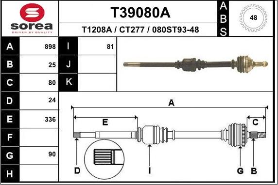 EAI T39080A - Albero motore / Semiasse autozon.pro