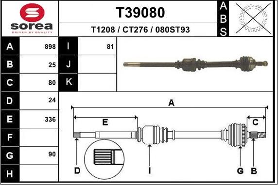 EAI T39080 - Albero motore / Semiasse autozon.pro