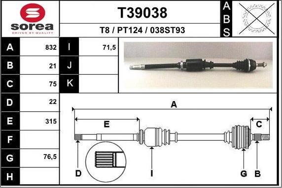 EAI T39038 - Albero motore / Semiasse autozon.pro